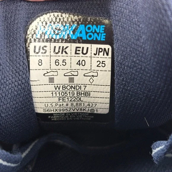 HOKA One One Bondi 7 Blue Haze Women's 8 Running Shoes Cushioned - Wear Noted - Picture 6 of 16